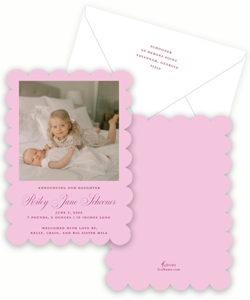 Pink Scalloped Birth Announcement