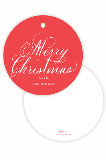 Red Calligraphy Merry Christmas Gift Tag