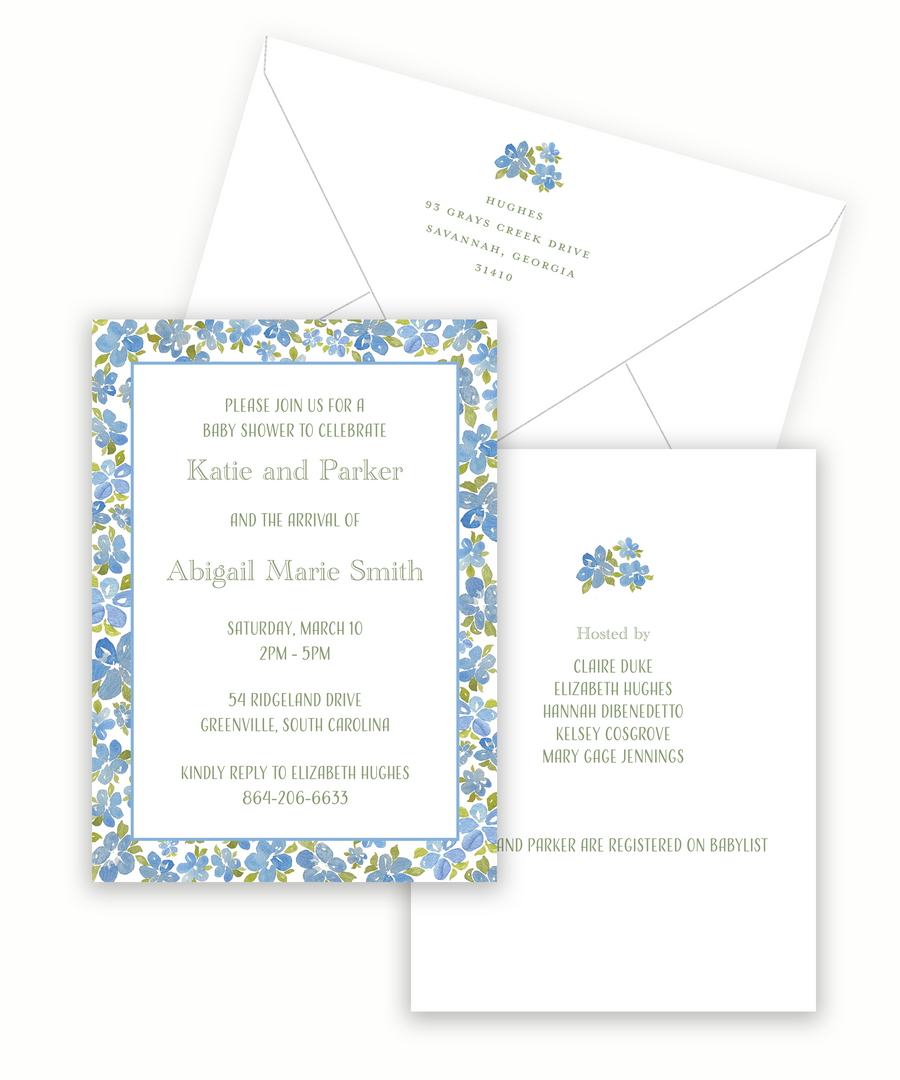 Blue Floral Baby Shower Invitation
