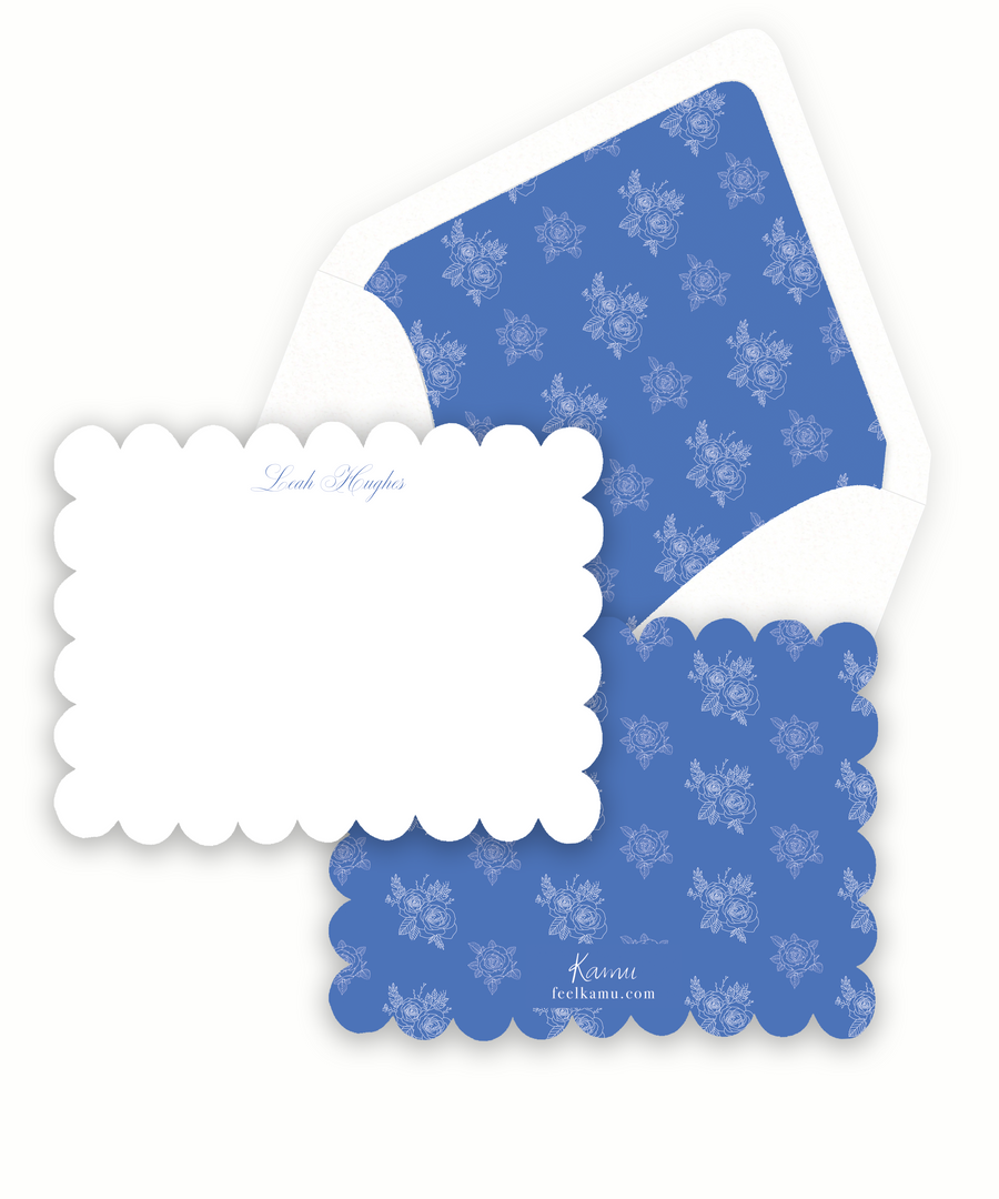 Blue and White Lace Scalloped Stationery
