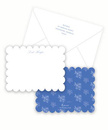 Blue and White Lace Scalloped Stationery