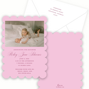 Pink Scalloped Birth Announcement