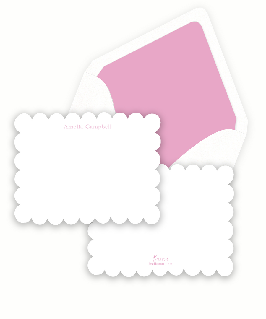 White Scalloped Pink Stationery